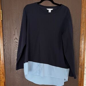 Athleta Navy Long-Sleeve Layered Pullover with Light Blue Hem
